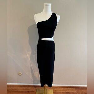 NWT Elegant Black One-Shoulder Cutout Dress